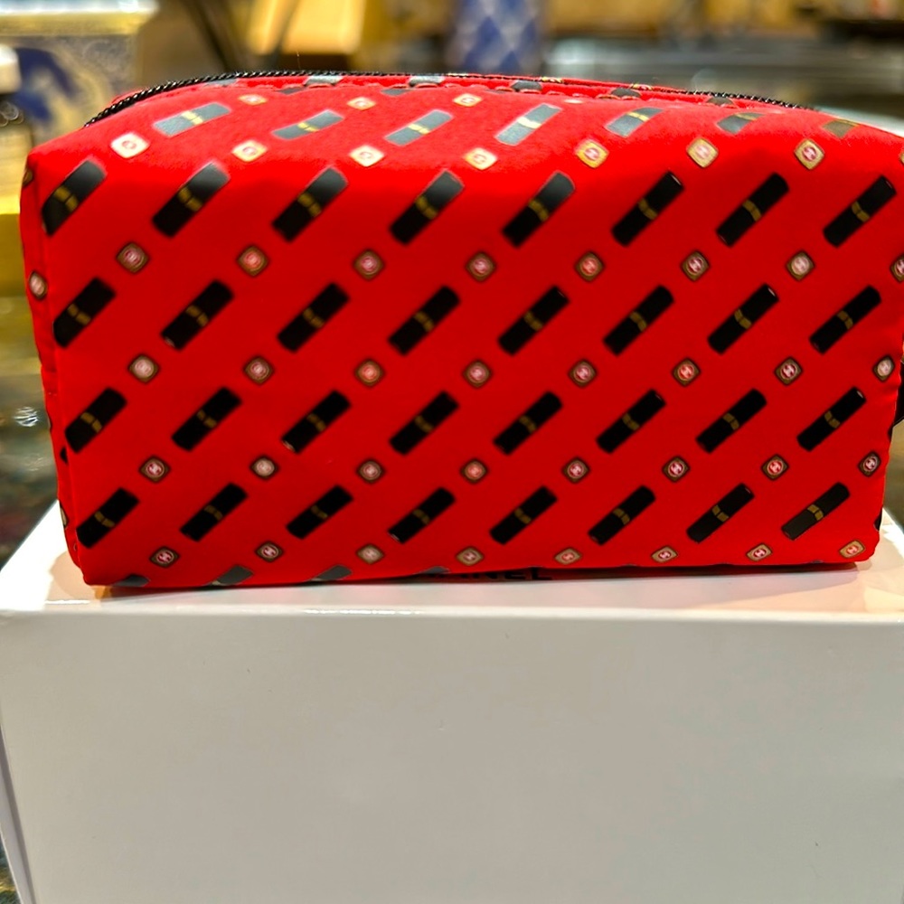 Chanel Mini Lipstick Motif Makeup Bag With Logo Zipper.  Box not perfect